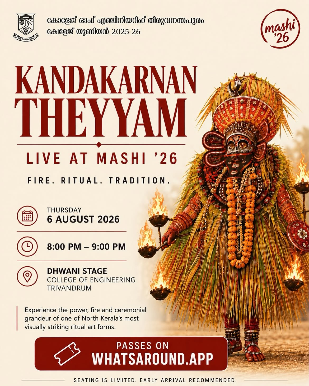 Kandakarnan Theyyam Live at Mashi '26 | College of Engineering Trivandrum (CET)