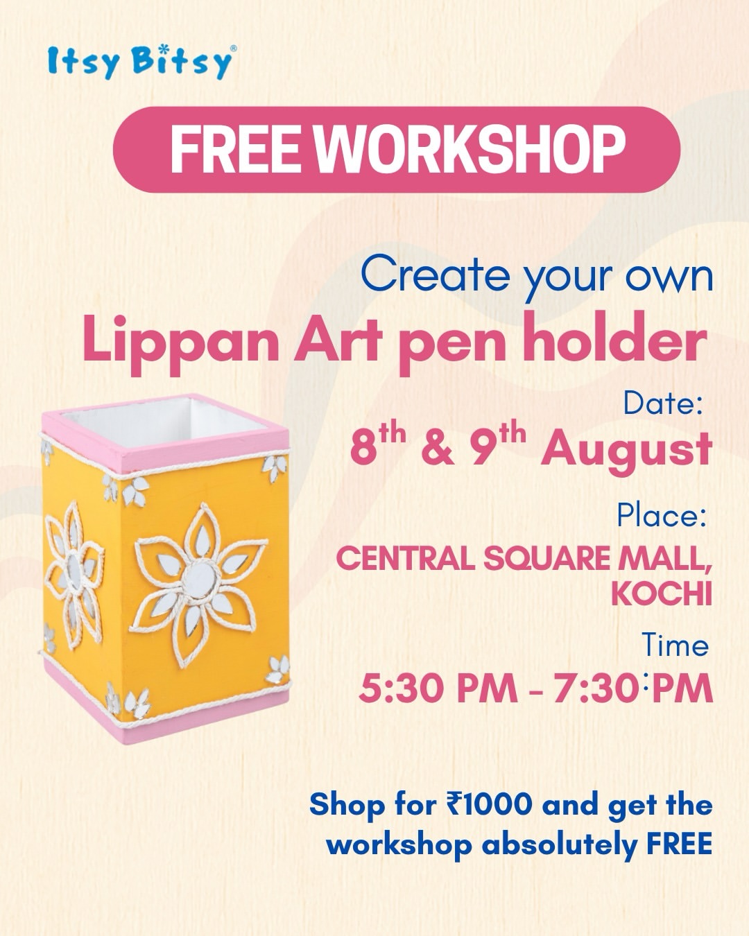 Lippan Art Pen Holder Workshop | Itsy Bitsy, Central Square Mall, Kochi