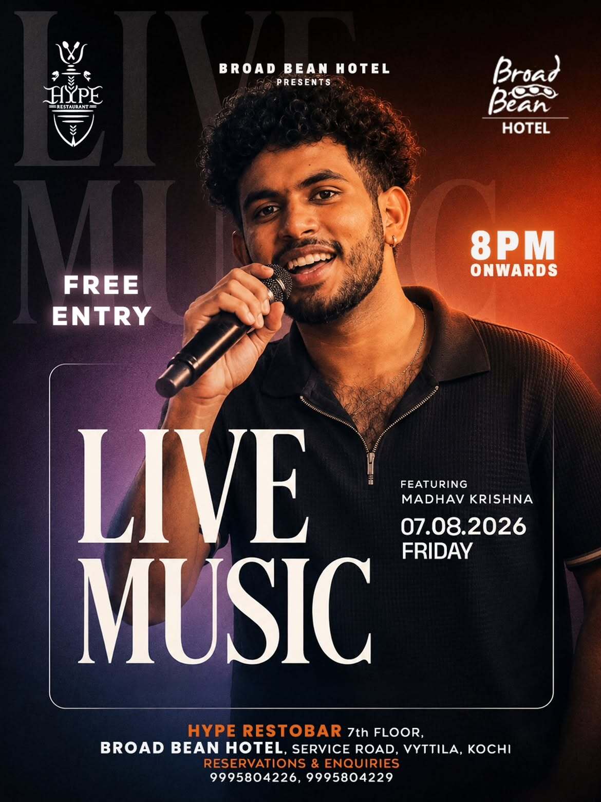 Live Music by Madhav Krishna | Hype Restaurant, Broad Bean Hotel, Vyttila, Kochi