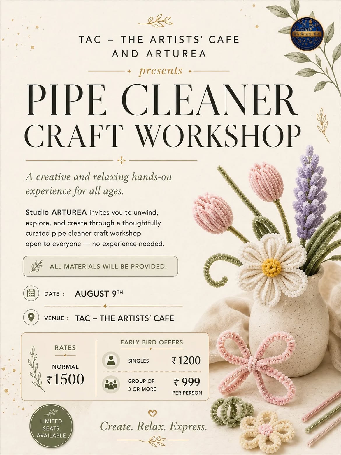 Pipe Cleaner Craft Workshop | TAC – The Artists' Cafe, Enchackal