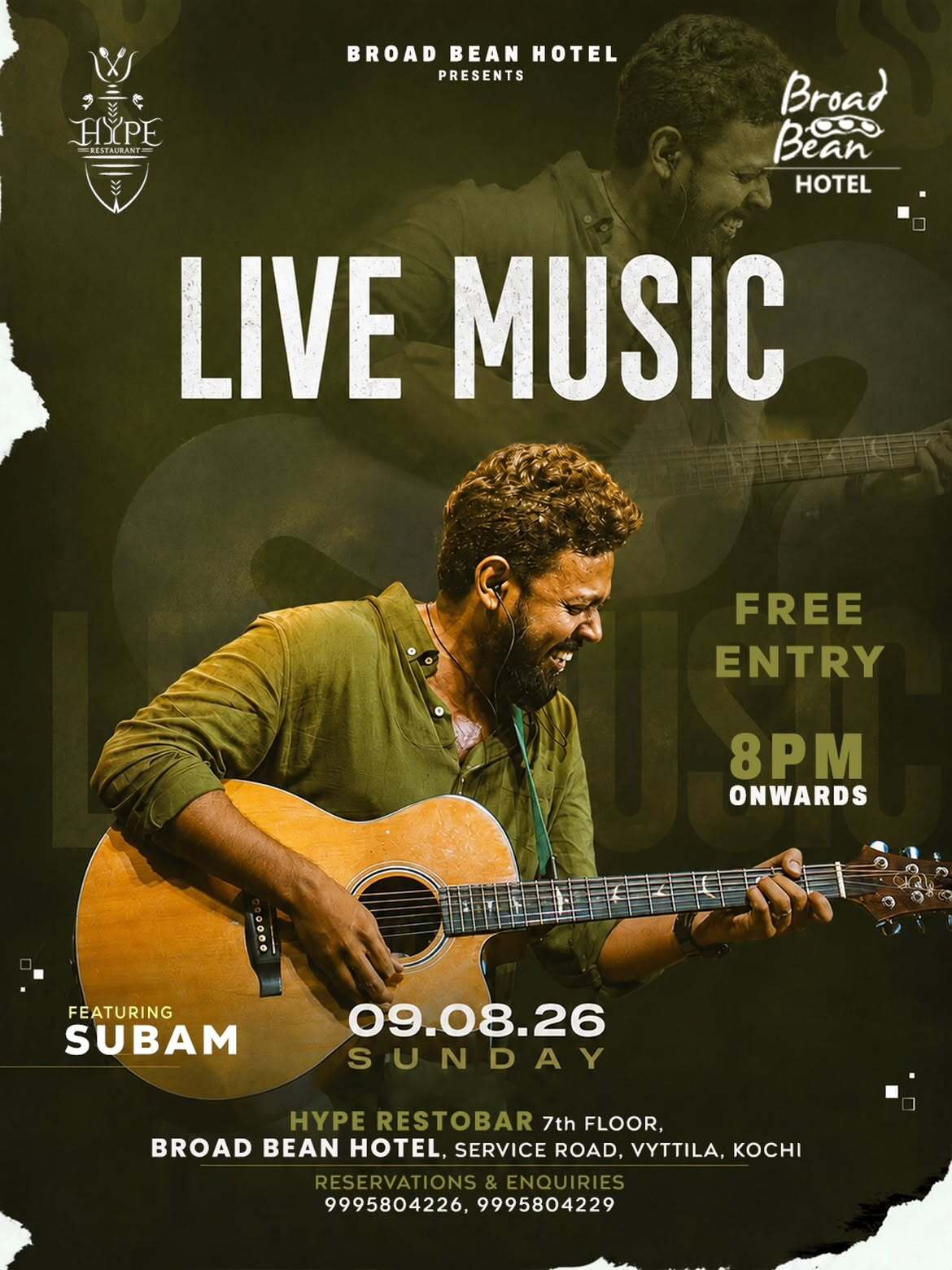 Live Music by Subam | Hype Restobar, Broad Bean Hotel, Vyttila, Kochi