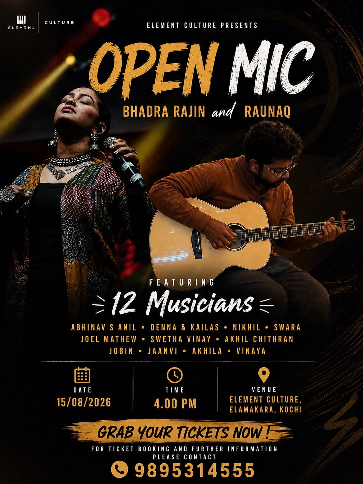OPEN MIC Ft. Bhadra Rajin & Raunaq | Element Culture, Elamakkara, Kochi