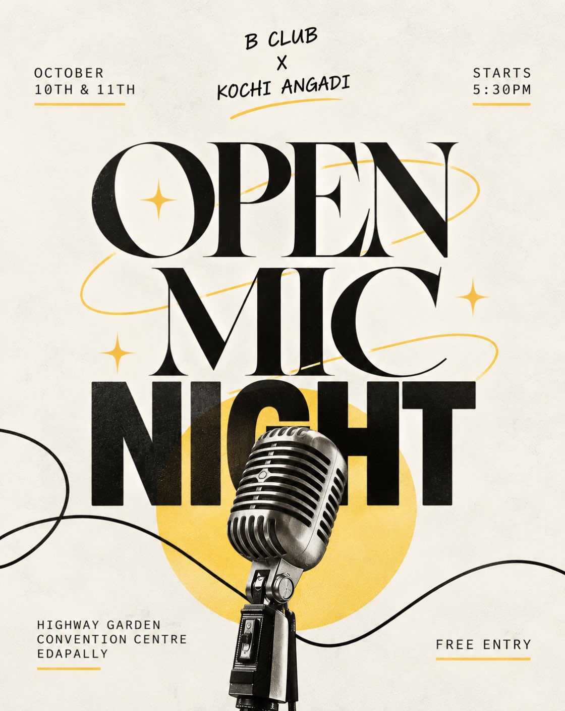 Open Mic Night by B Club × Kochi Angadi | Highway Garden Convention Centre, Edappally