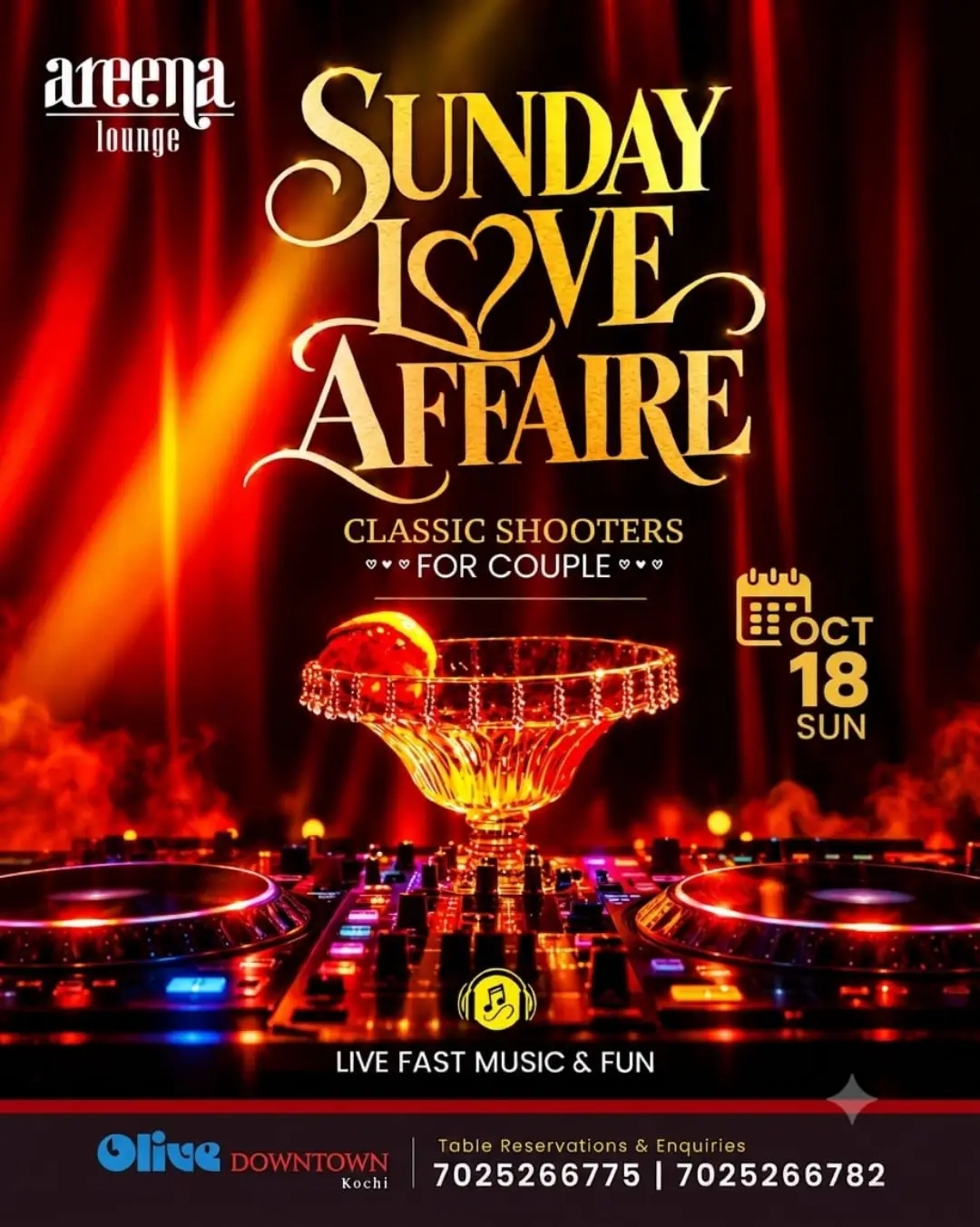 Sunday Love Affair – Classic Shooters for Couples | Areena Lounge, Olive Downtown, Kochi