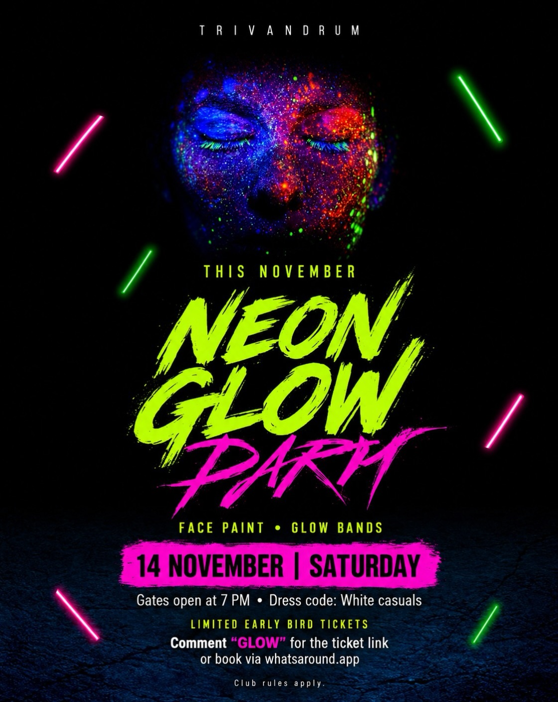 Neon Glow Party | Hotel Prasanth, PMG, Trivandrum