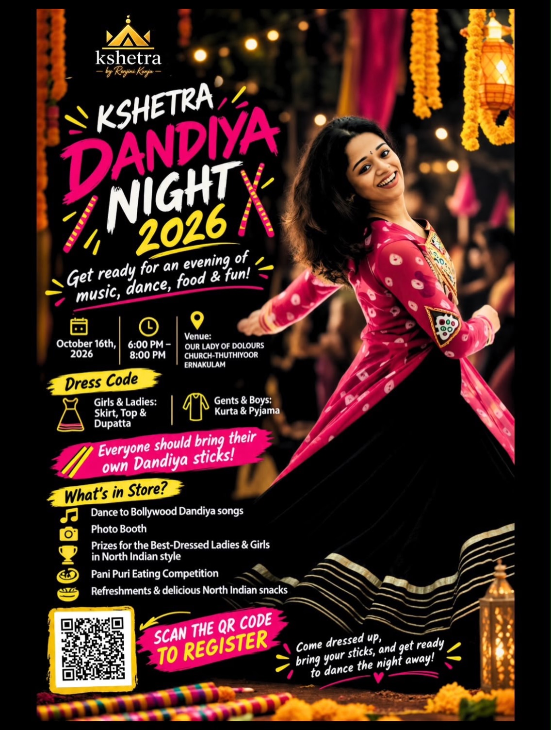 Kshetra Dandiya Night 2026 | Our Lady of Dolours Church Hall, Thuthiyur, Kakkanad, Ernakulam