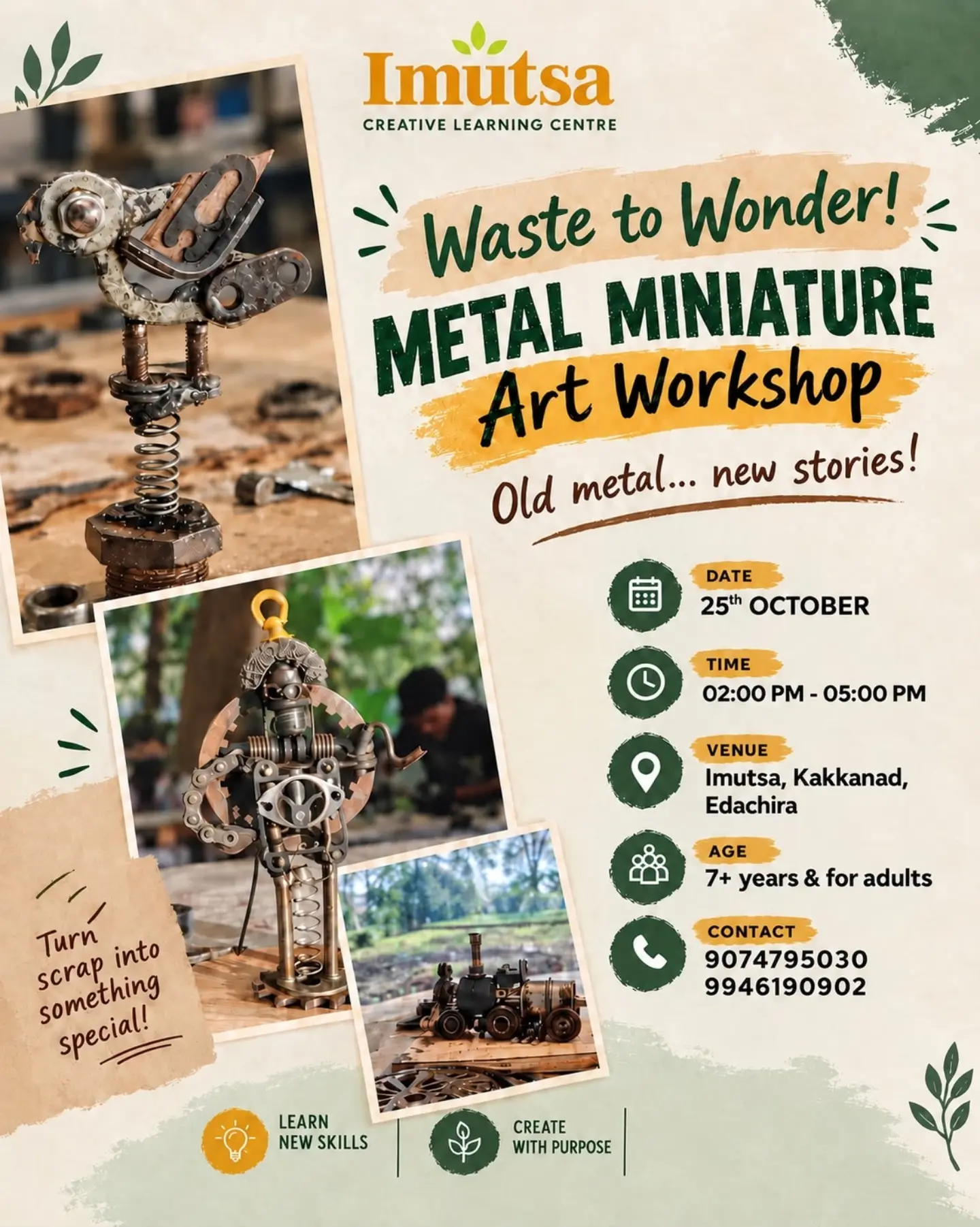 Waste to Wonder – Metal Miniature Art Workshop | Imutsa Creative Learning Centre, Edachira, Kakkanad, Kochi