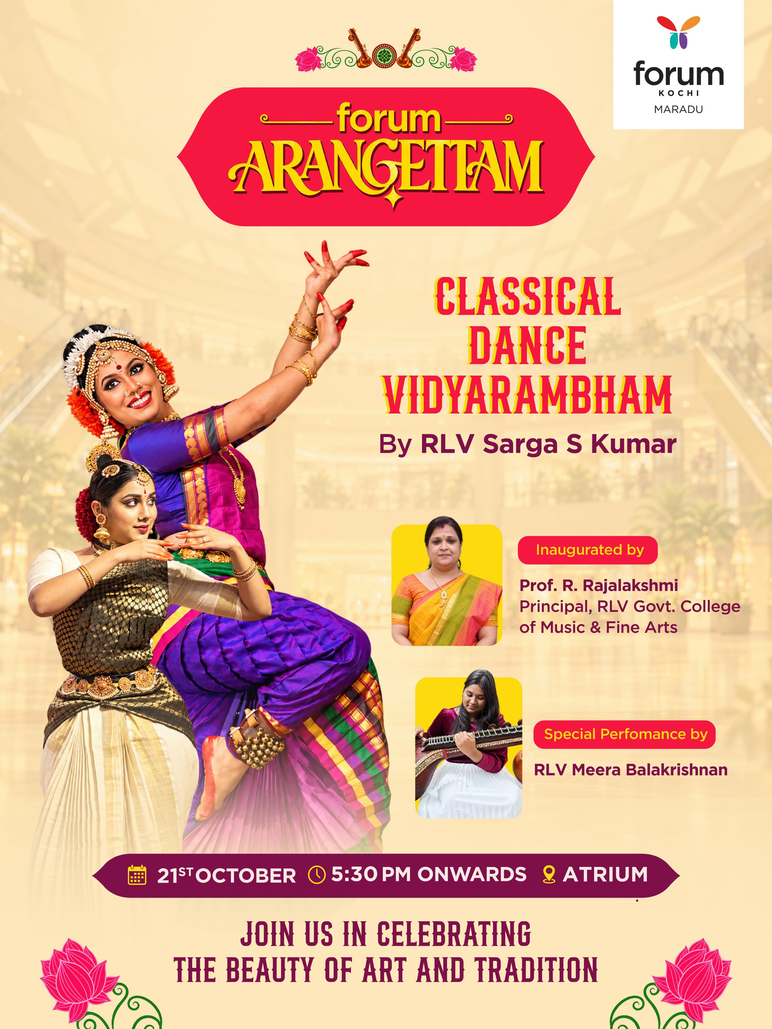 Forum Arangettam β Classical Dance Vidyarambham by RLV Sarga S Kumar | Forum Kochi
