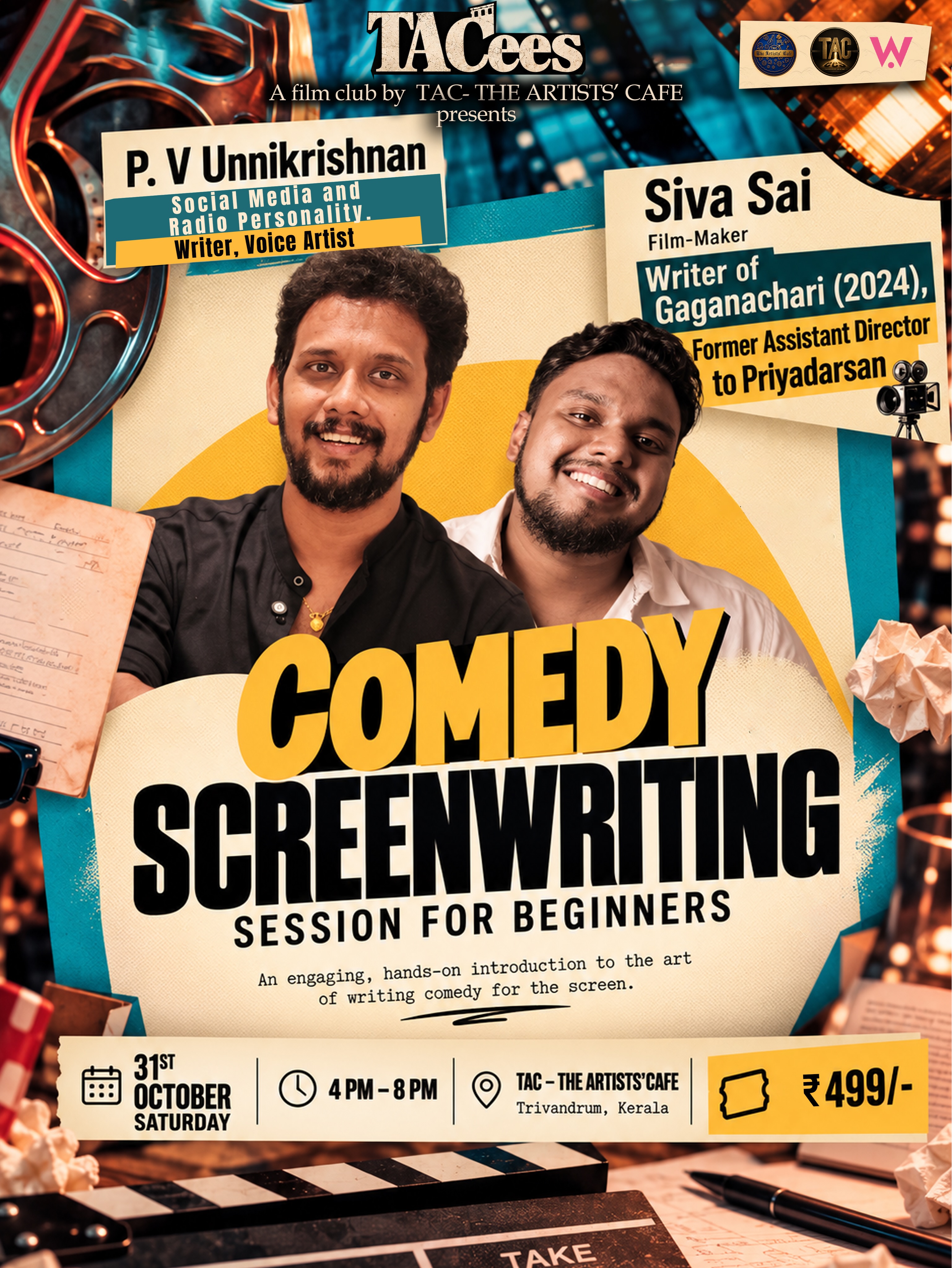 Comedy Screenwriting Session for Beginners | TAC – The Artists’ Cafe, Trivandrum, Kerala